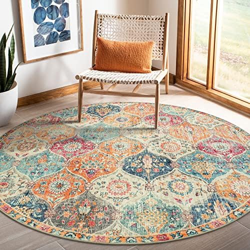 Lahome Moroccan Washable Round Area Rug, Round Rug 5ft Soft Non-Slip, Non-Shedding Distressed Circle Carpet for Bedroom Living Room Bathroom Nursery Kitchen Elise, Burnt Orange by Lahome