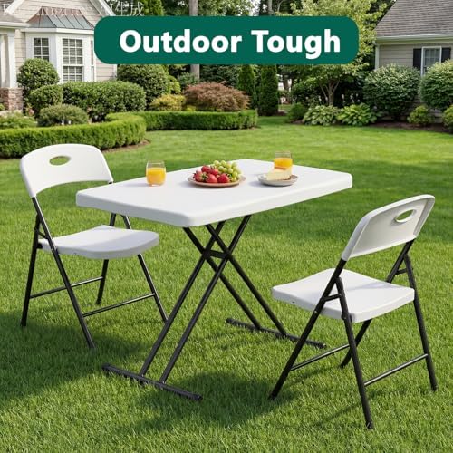 Folding Table 30 Inch -2Pack, Small Desk Adjustable Height TV Tray for Laptop, Couch, Camping - Heavy Duty Utility Foldable Table for Small Spaces, No Assembly Required, White Granite - Image 2