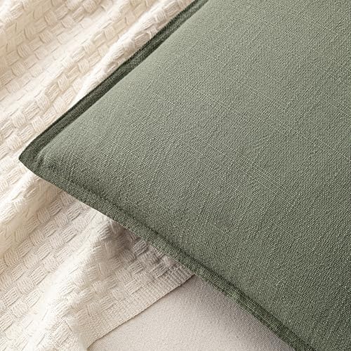 MIULEE Decorative Linen Euro Sham Pillow Covers 24x24 Inch Olive Green - Image 2