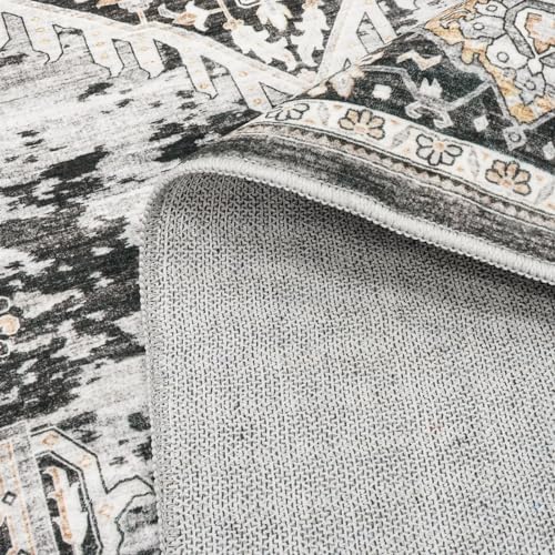 Washable Rugs 9x12 Area Rug：Large Rugs for Living Room - Oriential Distressed Printed Floral Carpet - Non Slip with Rubber Backing Area Rug 9'x12' Black - Image 6