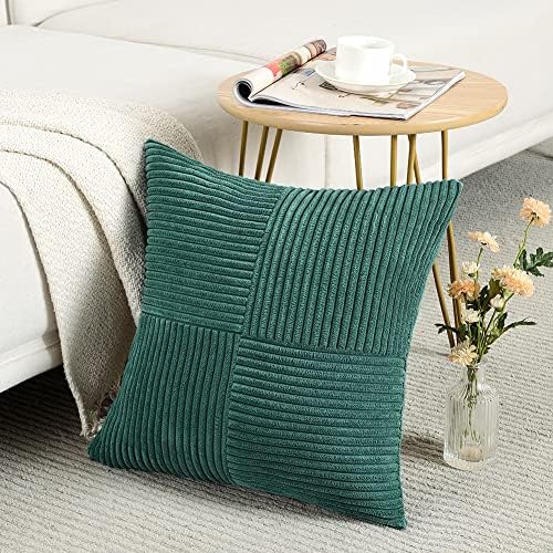 Fancy Homi 2 Packs Teal Samll Decorative Throw Pillow Covers 12x12 Inch with for Couch Bed Sofa, Rustic Farmhouse Boho Home Decor, Soft Corss Patchwork Corduroy Square Cushion Case 30x30 cm - Image 2
