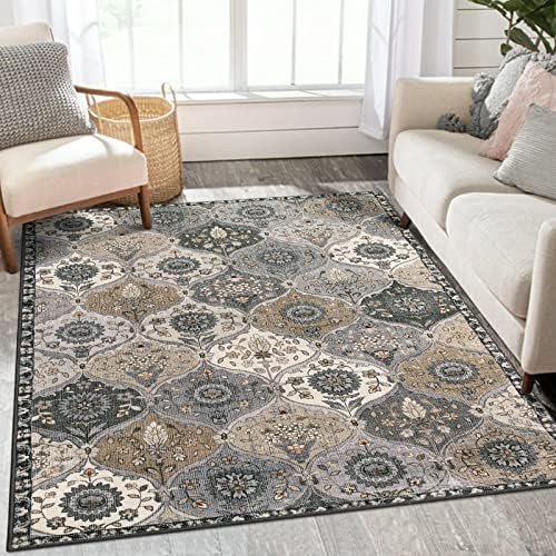 Lahome Moroccan Trellis Washable Area Rugs, 3x5 Rug for Bedroom Entryway Indoor Non-Slip, Small Oriental Accent Carpet for Living Room Kitchen Bathroom Office Elise, Grey by Lahome