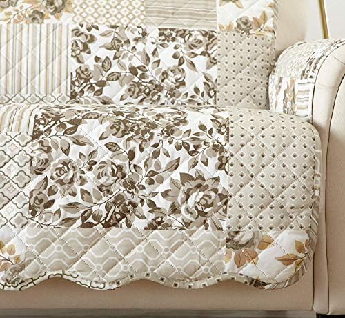 Great Bay Home Reversible Patchwork Sofa Cover - Washable Slipcover Furniture Protector with Elastic Straps - Perfect for Kids & Pets - Box-Stitched Detail (Taupe) - Image 4