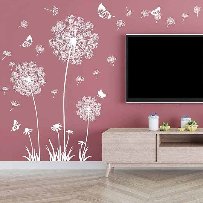 Arawat Wall Decals Peel and Stick Wall Stickers Decor Flower Wall Mural for Bedroom Butterfly Dandelion Wall Art Floral Wall Stickers & Murals for Living Room Bathroom Removable Door Sticker - Image 4