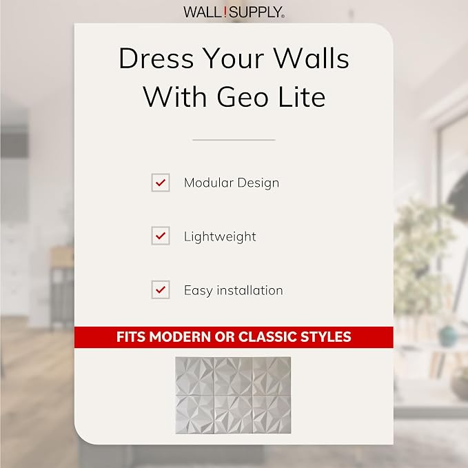 Wall!Supply 3D Geo Lite Wall Panels, 12-Pack, Cashmere | Lightweight XPS Foam, Wallpaper Alternative, Easy DIY Installation, Covers 32.29 Sq Ft, for Living Room, Bedroom, Office - Image 3