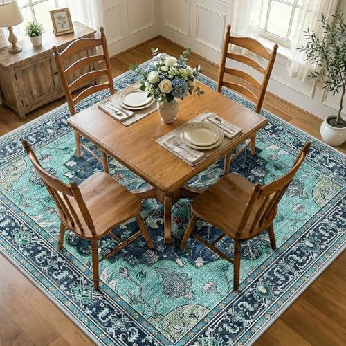 RELEANY Washable Area Rug, Square 8'x8', Teal - Image 2