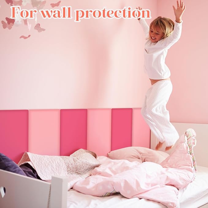 Hahafelt 12 Pack Wall Padding for Playroom Peel and Stick Headboard 15.75" x 7.87" x 1.18" 3D Anti Collision Upholstered Wall Panels Self Adhesive Headboard Panel for Protection (Rose Pink Colors) - Image 5