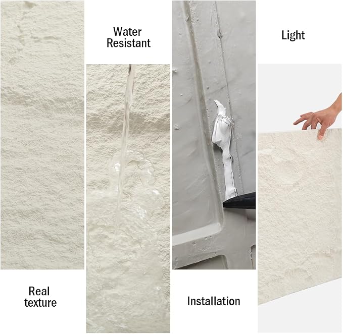 4-Pack 3D Faux Stone Wall Panels Rock Wall Panel White | 47.24"*23.62" PU Stone Wall Panels for Interior Decor, Lightweight & Waterproof - Image 5