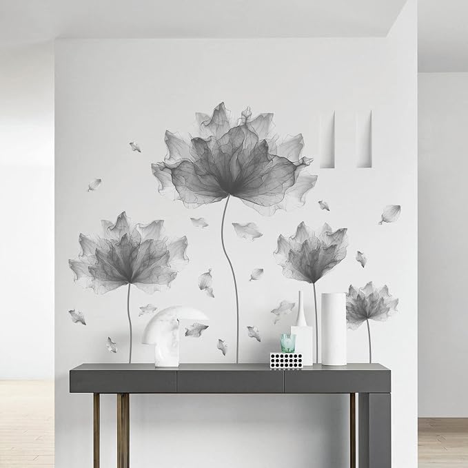 59.1'' x 49.6'' Flower Petal Wall Decal Floral Wall Sticker (Gray) | Removable waterproof peel and stick wall art for nursery, baby room, classroom, living room, bedroom, office and bathroom - Image 3