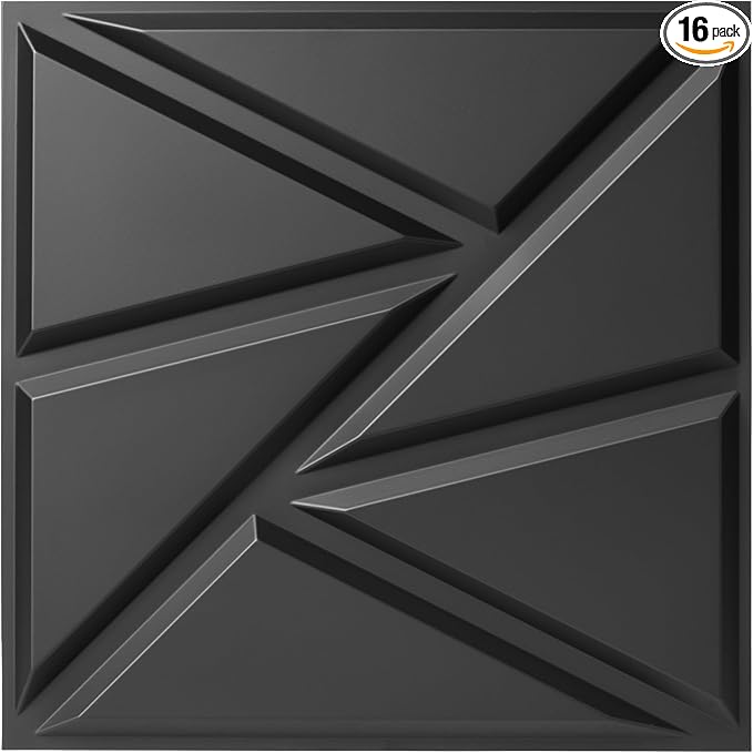 Sonicism Wall Panels 16Pack,0.7"x11.8"x11.8"3D Wall Panels Creative Cutting | PVC Wall Panels for Interior Wall Decor,Fire Resistant Wall Tiles for Bedroom,Living Room,Gaming Room(Black) by Sonicism
