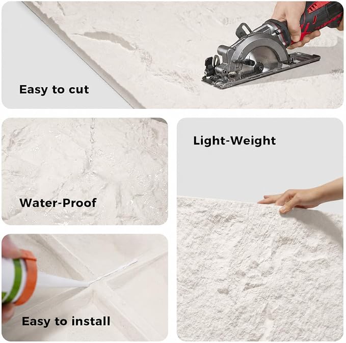 4Pcs Faux Stone Wall Panel 43.3''x23.6'',Lava Stone Design, Cream | PU Stone Wall Panel for Interior Wall Decor, Bedroom, Living Room, Office - Image 4