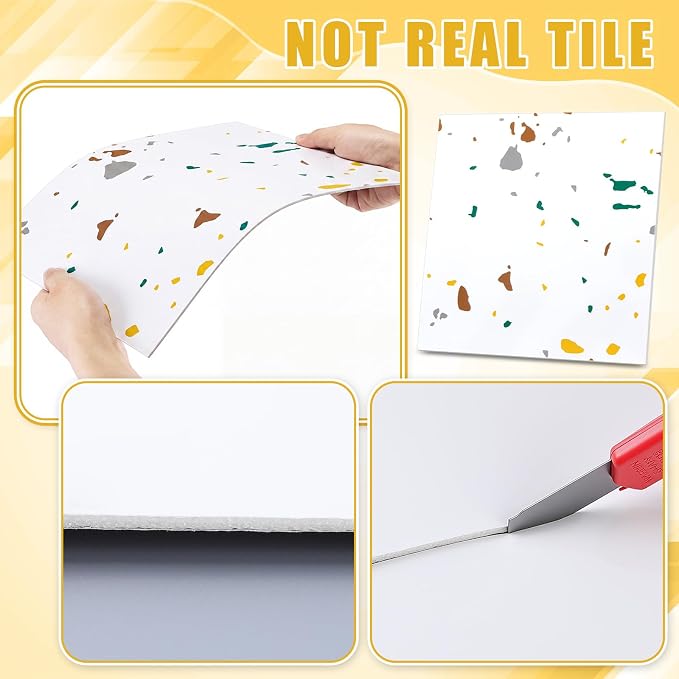 Nuanchu 36 Pcs Peel and Stick Shower Waterproof Tiles Wall Panels 12 x 12 Inch Self Adhesive Backsplash with Ruler Knife & 2 Scrapers for Washroom Bathroom Living Room, Not Real Tile (Color Dots) - Image 7