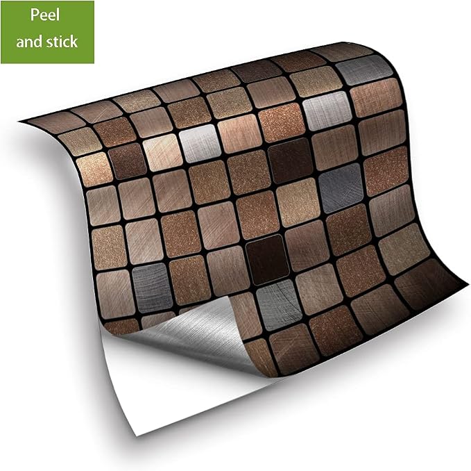 Alwayspon 25 Pcs Brushed Silver Self-Adhesive Peel and Stick Tile Decal, Water-Proof Backsplash Wall Tile Sticker for Kitchen Bathroom Decor, Copper Metallic Mosaic, 8x8inch - Image 6