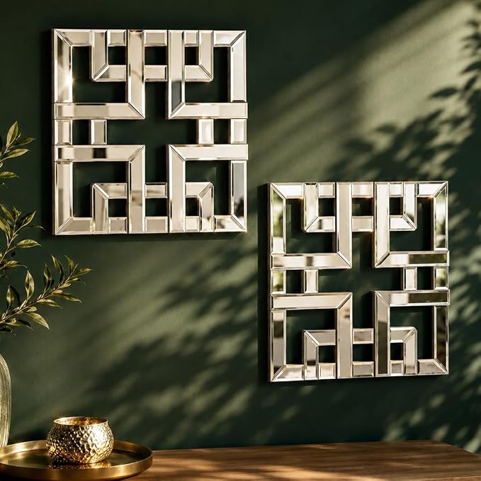 Square Decorative Wall Mirror 12 x 12 Inch, Silver Frameless Mirror Wall Decor with Beveled Edge, Modern Wall Mounted Accent Mirror for Living Room, Bedroom, Hallway, Set of 2 by OPULINEA