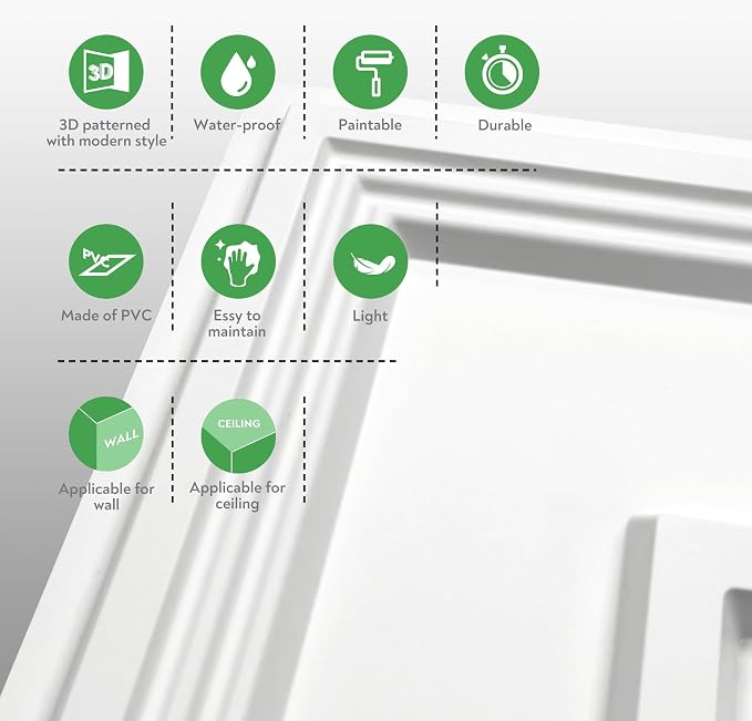 STICKGOO PVC Ceiling Tiles, 2'x2' Glue Up Ceiling Panel White to Prevent Breakage Cover 96 Sq. Ft, Pack of 24 Tiles - Image 7