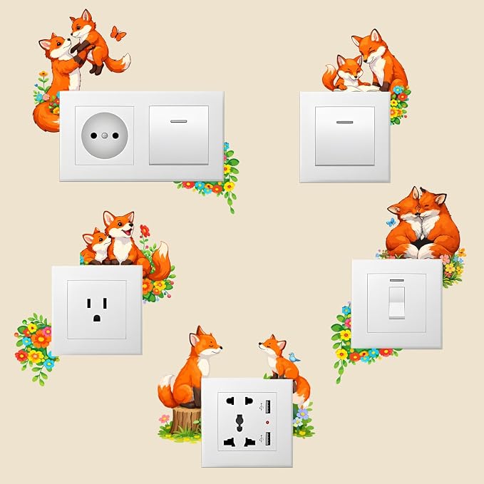 PLIGREAT 21 Pcs Cute Fox Wall Stickers, Cartoon Animal Wall Decals for Door Peel and Stick Vinyl Fox Switch Stickers for Nursery Bedroom Living Room Bathroom Home Door Corner Decor - Image 2