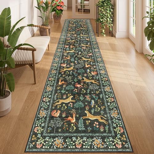 DUKINO 2.6x12 Hallway Runner Rug, Washable Animal Rug Non Slip, Black by DUKINO