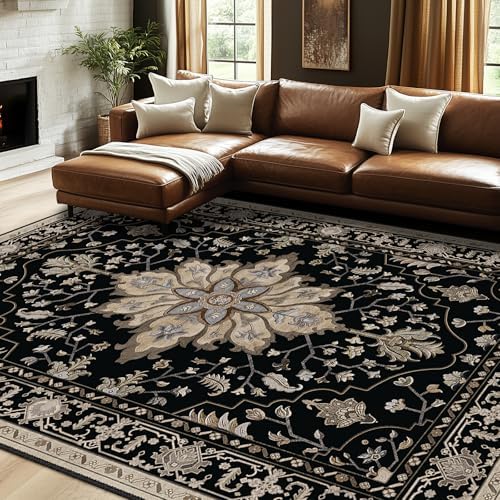 RELEANY Washable Area Rug, 7'x9', Black/Neutral - Image 3