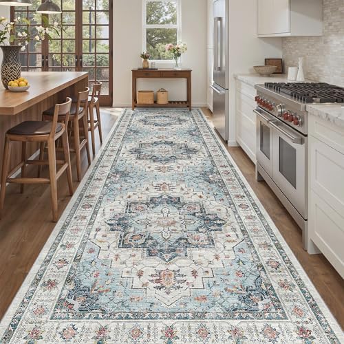 Madane 4x12 Wide Hallway Runner Rug Washable for Living Room, Blue - Image 4