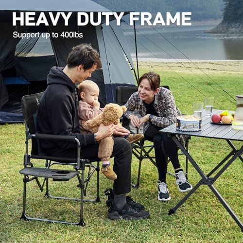 EVER ADVANCED Camping Directors' Chair with Side Table, Portable Folding with Compact Size, Heavy Duty Lawn Chair with Pocket for Camping, Lawn, Sports and Fishing, 400lbs, Black 2 Pack - Image 4