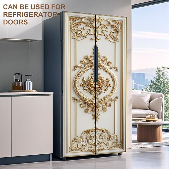 Baroque Door Mural, Gold Ornamental Floral Medallion Door Cover | Waterproof PVC, 30.3" W x 78.7" L; gold baroque design for entryway, bedroom, living room, office or closet doors. - Image 7