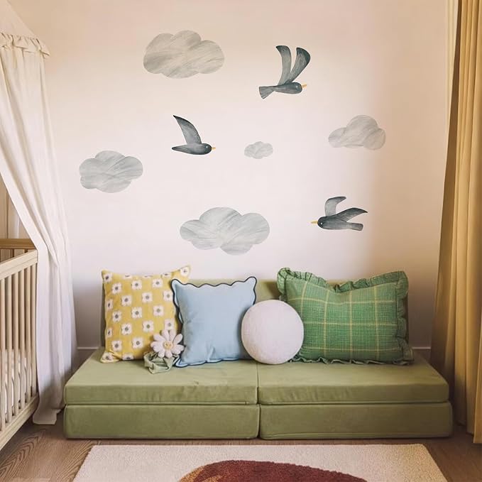 16pcs Flying Bird Wall Stickers,Seagull Wall Decals Self-Adhesive Fabric DIY Clouds Removable Wall Decals Living Room Kidsroom Bedroom Wall Art Home Nursery Decor - Image 6