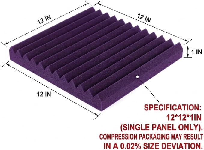 96 Pack Allxinlog Absorb the echo Acoustic Foam Panel Wedge Studio Soundproofing Wall Tiles 12" X 12" X 1" (Accompanied By Double-Sided Adhesive Tape)(48Purple+48Black) - Image 2