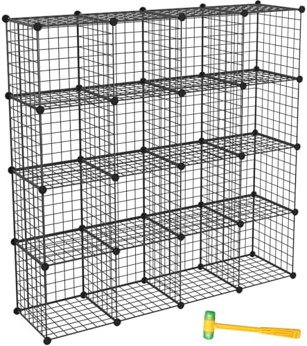 Wire Storage Cubes, Metal Storage Shelves Bookshelf, Stackable Modular Closet Organizer for Bedroom Living Room, Office, Black (16 Cubes, Iron) by Worththetrustofeverycusto