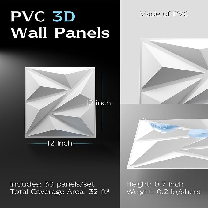 PVC 3D Wall Panels, White, 12"x12" | Textured, Interior Wall Decor, Home and Office Interiors, Covers 32 Sq.Ft. - Image 3