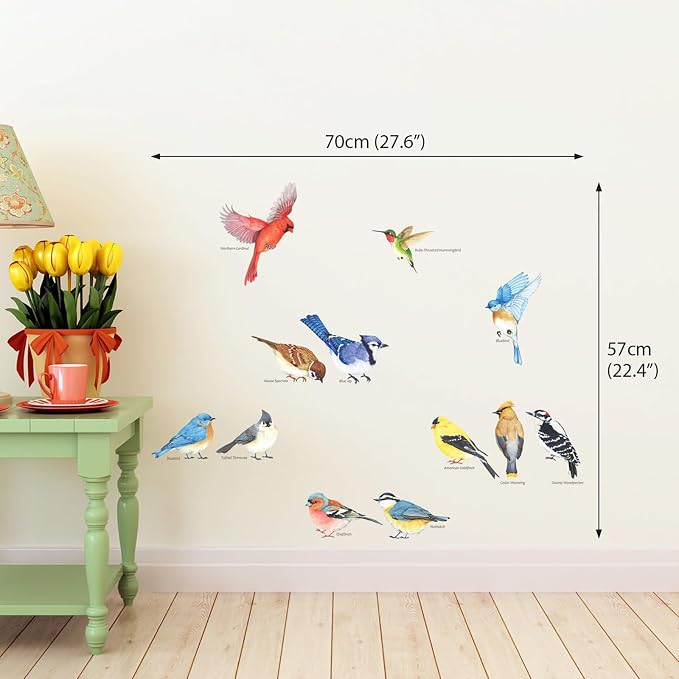DECOWALL Colorful Birds Wall Stickers Decals Peel and Stick (DS2-8042) | Hand-drawn watercolor songbirds with realistic details; removable nature decor for living room, bedroom, nursery and office - Image 5