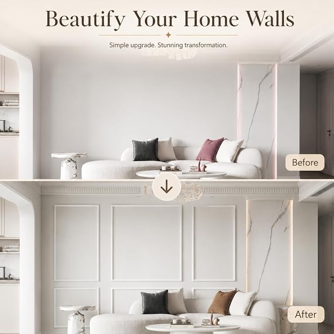 Accent Peel and Stick Wall Molding Kit Frame Pre Cut Moulding Panels | (50"x40"x20") White Self Adhesive Board and Batten Wall Panel kit Ready to Assemble Art Decorative Arch Wall Molding - Image 3