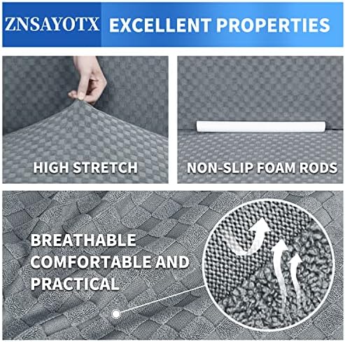 ZNSAYOTX 1 Piece Jacquard Chair Slipcovers for Living Room High Stretch Chair Covers with Arms Anti Slip Pets Friendly Couch Sofa Armchair Cover Furniture Protector (Chair, Light Grey) - Image 4