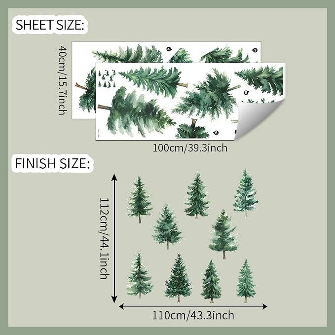 Watercolor Pine Tree Wall Decals Green Pine Tree Wall Sticker Forest Nature Woodland Home Decor for Nursery Bedroom Living Room - Image 3