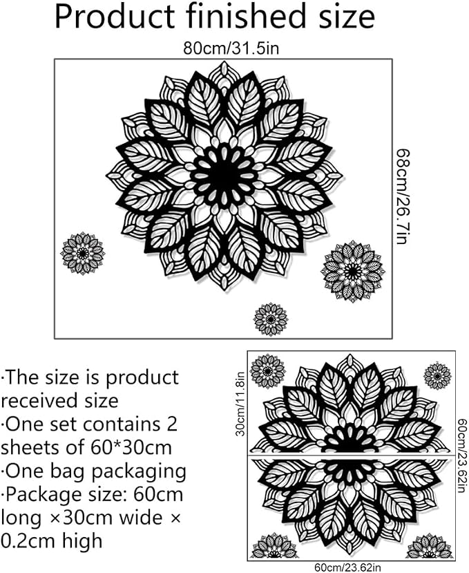 Large Black Mandala Wall Decals Flower Wall Stickers Removable Peel and Stick Bedroom Living Room Dining Room Wall Art Murals Kids Baby Nursery Wall Decor Home Decoration - Image 2