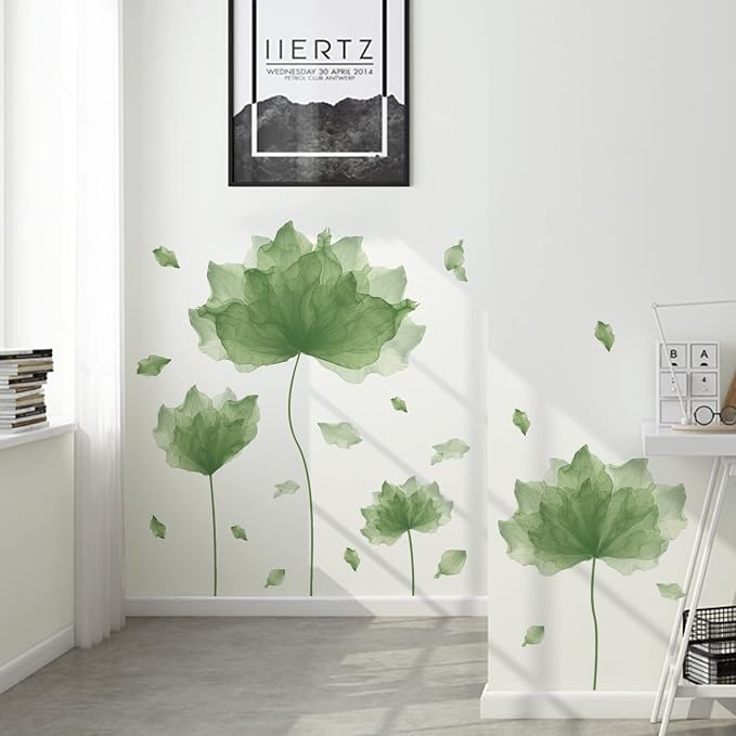 59.1'' x 49.6'' Flower Petal Wall Decal Floral Wall Sticker (Green) | Removable waterproof peel and stick wall art for nursery, baby room, classroom, living room, bedroom, office and bathroom - Image 2
