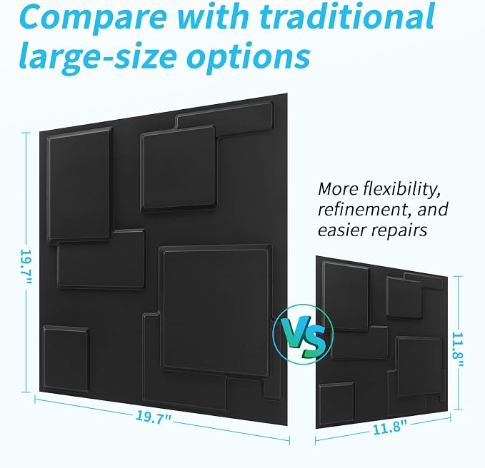 Art3d 20 Pack Decorative 3D Wall Panels, 19 Sq.Feet PVC Interior Wall Décor, 11.8"x11.8", Black - Image 4