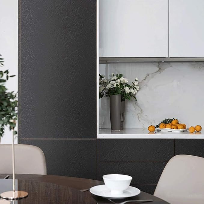 Black Silk Wallpaper Embossed Self Adhesive Peel and Stick Contact Paper | 23.6" X 196.8" Removable Waterproof Kitchen Vinyl Wrap Drawer Liner Cabinet Furniture Texture Renter Friendly Wall Gift Paper - Image 9