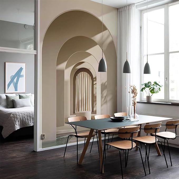Zeeko 2 Panels Peel and Stick 3D Archway Wall Mural 59" Wx 98" H | Arch Door Mural Wallpaper Modern Neutral Nordic Removable Canvas Wall Art for Hallway Cafe Home Decor - Image 3