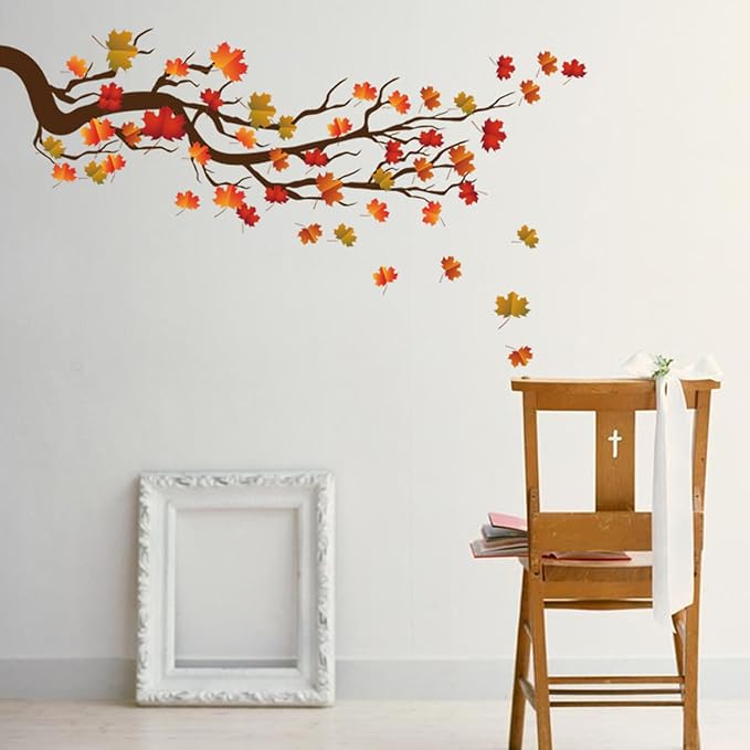 Autumn Maple Tree Wall Stickers, Chinese Style Autumn Fallen Leaves Wall Murals Peel and Stick 3D Wall Art Stickers Murals Home Decor for Girls Bedroom Nursery Rooms Living Room - Image 4