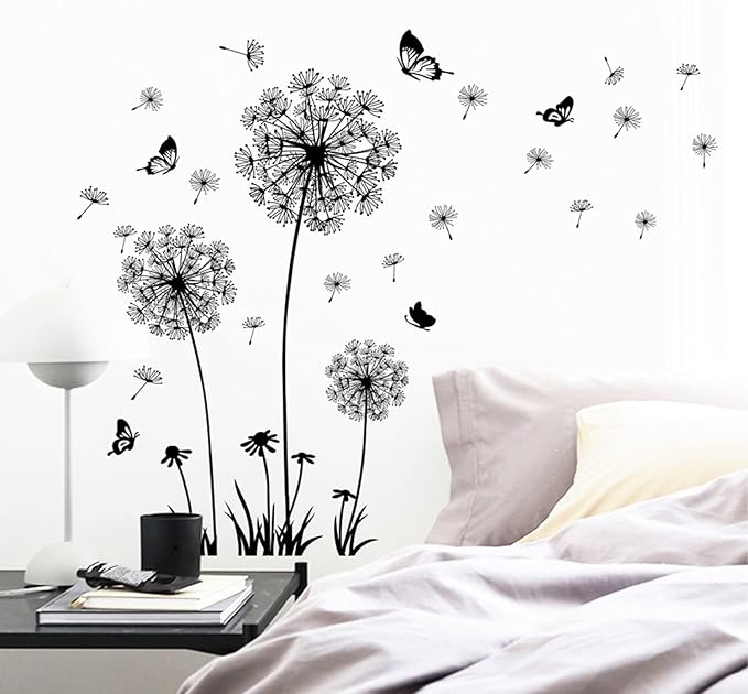 Arawat 2 Set Dandelion Wall Decals, Flower Stickers, Murals With Butterflies for Bedroom, Office, Bathroom, Living Room - Removable Floral Peel and Stick Art Decoration - Image 6