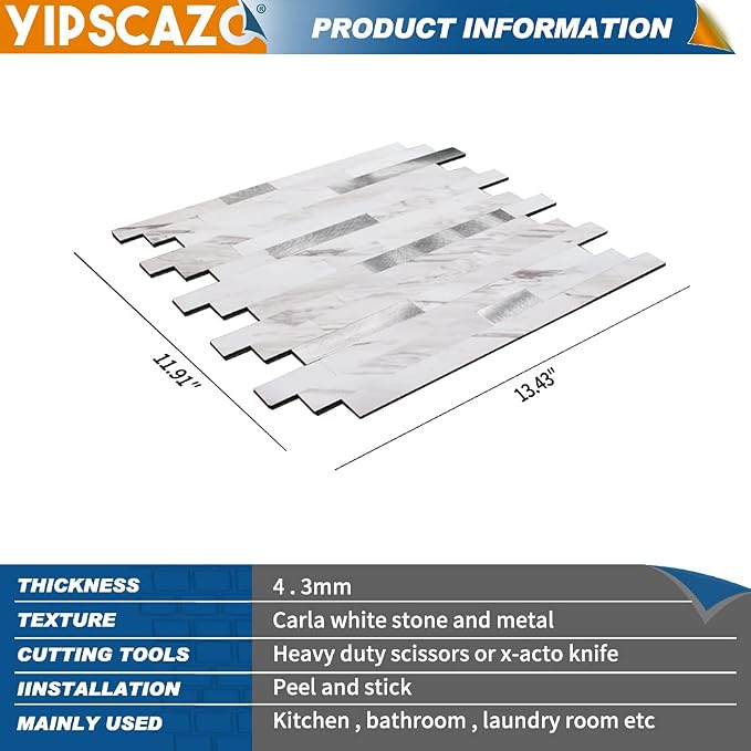 Yipscazo 2026 New Upgrade Peel and Stick Backsplash, Stick on Backsplash Tiles for Kitchen, Bathroom, Fireplace (20 Sheets, Bright Carla White) - Image 7