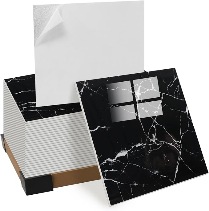 20pcs Peel and Stick Shower Tile Waterproof Black Marble Tiles Wall Panels 11.8"X11.8" Self-Adhesive Backsplash for Home Bathroom Kitchen Showers (Not Real Tile) by GRITHOME