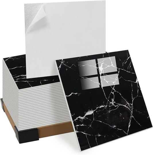20pcs Peel and Stick Shower Tile Waterproof Black Marble Tiles Wall Panels 11.8"X11.8" Self-Adhesive Backsplash for Home Bathroom Kitchen Showers (Not Real Tile) by GRITHOME