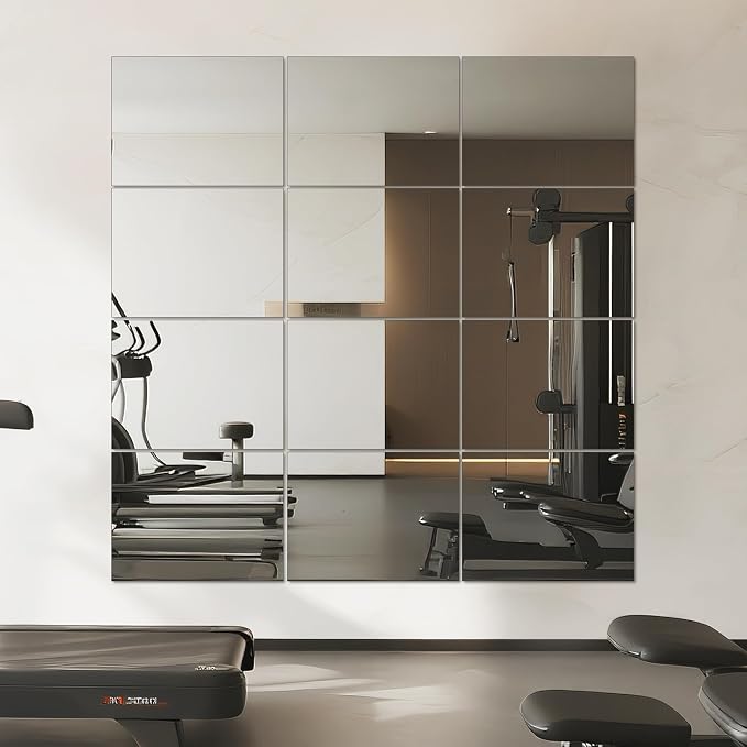 VASUHOME Large Mirror Tiles 16"x12" (12 Pack), Full Length Wall Mirrors for Home Gym, Garage, Bedroom, Living Room, Door – HD Reflection, Easy DIY Installation by VASUHOME