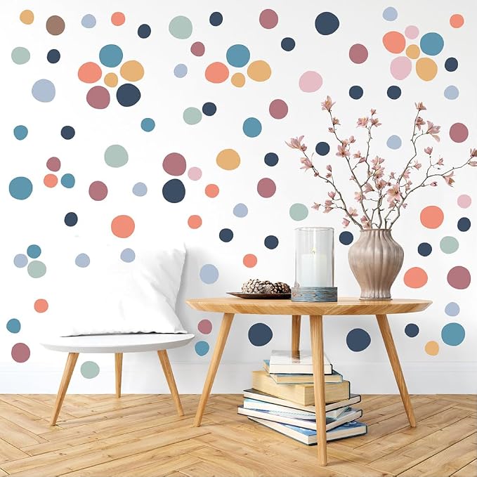 300 Pcs Unique Removable Boho Soft Color Polka Dots Wall Decals Set | 10 Sheets Waterproof Peel & Stick Matte Dots Vinyl Stickers for Bedroom, Living Room & Accent Wall Decor(Mixed Size 1.2–2 in) by Qaxrocyn