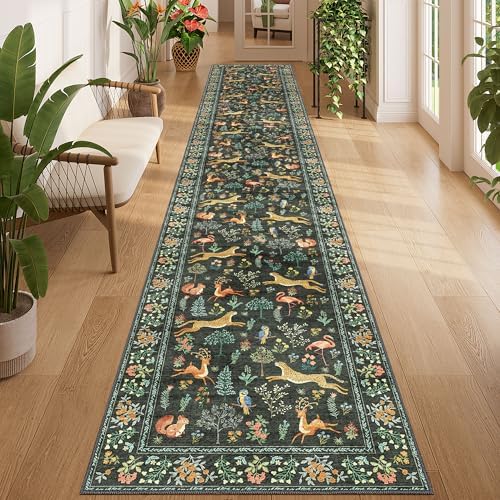 DUKINO 2x12 Washable Runner Rug, Non Slip Animal Rug for Kitchen, Black by DUKINO