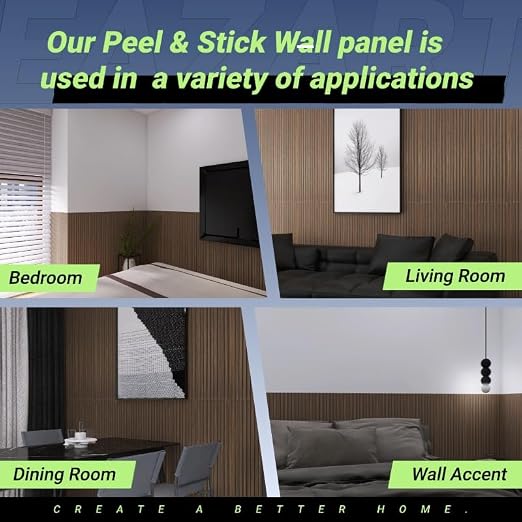 Modern Self-Adhesive Wood Slat Wall Panels, Peel and Stick Wooden Design, Decorative Wall Covering, 8-Pack 47.24x11.81in. Natural Wood Surface(Dark Walnut) - Image 5