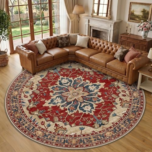 RELEANY Washable Area Rug, Round 10ft, Red/Blue by RELEANY