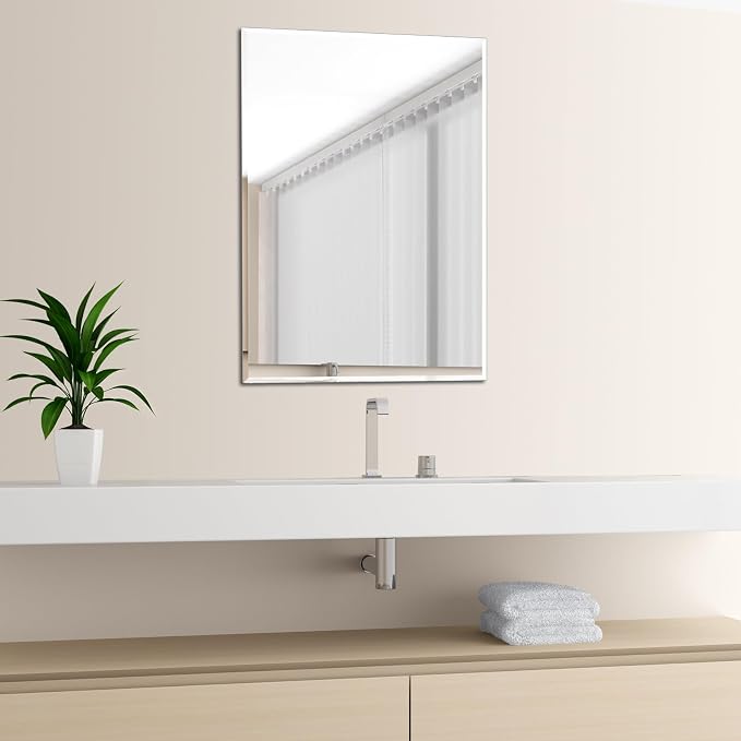 Frameless Wall Mirror Beveled Edge 28” x 20“ Bathroom Mirror for Over Sink - Image 8