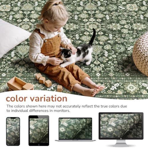 OPPODREAM Vintage Dark Green Area Rugs 9x12, Washable Rug for Living Room - Image 3